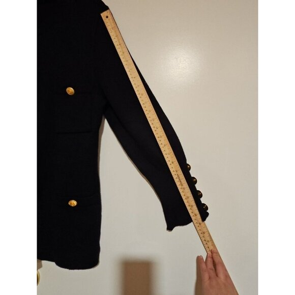 Cardigan Sweater Merino Wool Women Large Dark Navy Blue Quiet Luxury Elegant - Picture 8 of 12